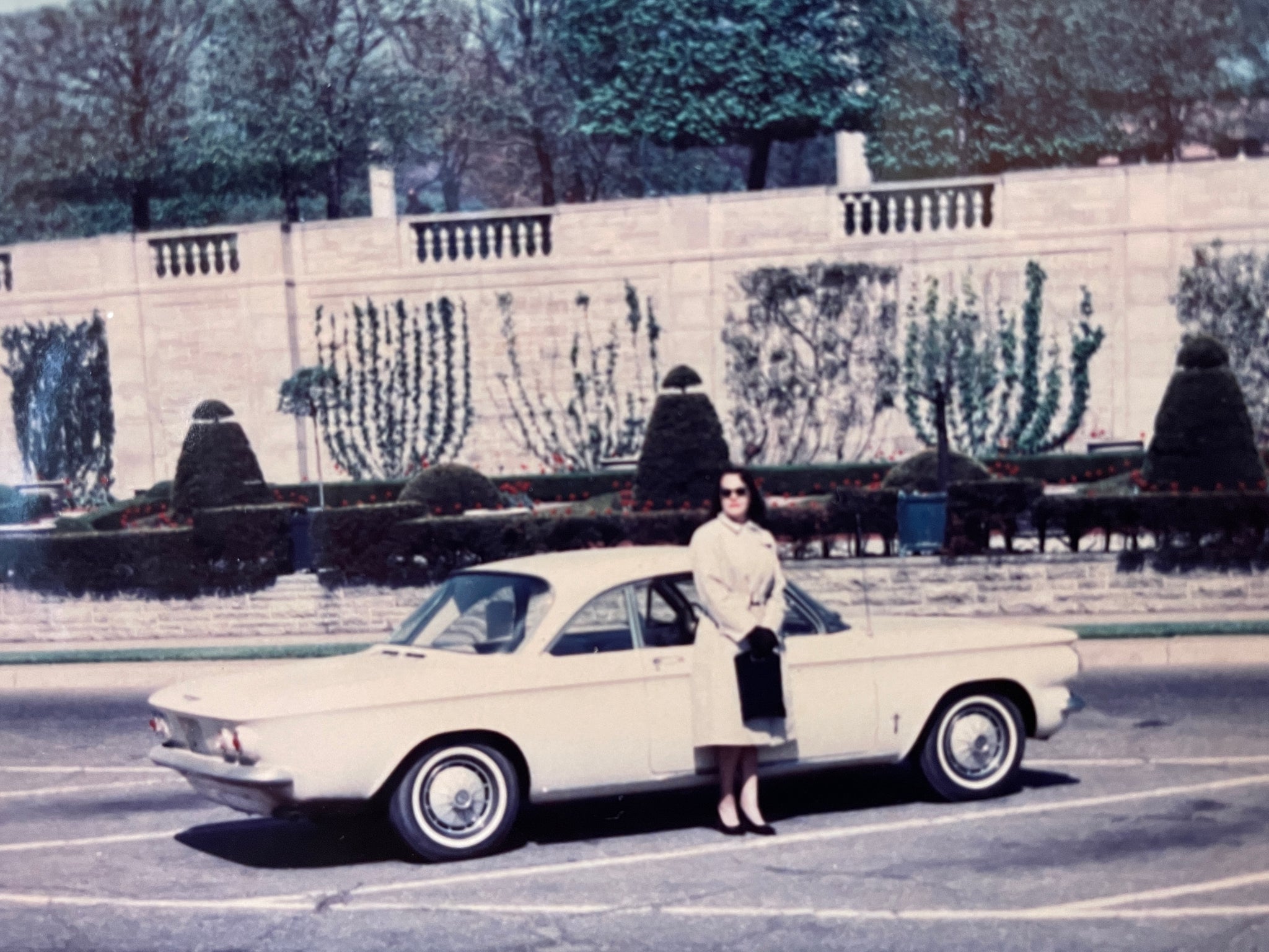 Lupe Keller with her new Corvair at Niagara Falls two days after picking it up in Detroit